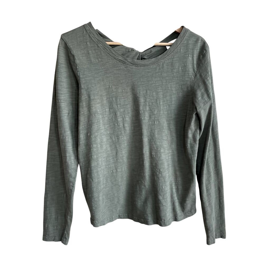 Pact organic cotton sage green long sleeved top women's size M open back detail